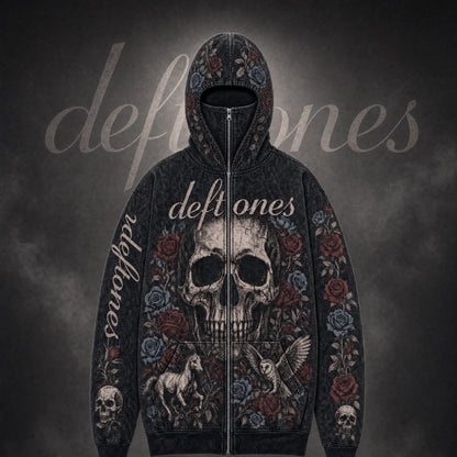 Deftones skull and roses full-zip balaclava hoodie