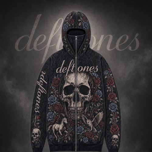 Deftones skull and roses full-zip balaclava hoodie